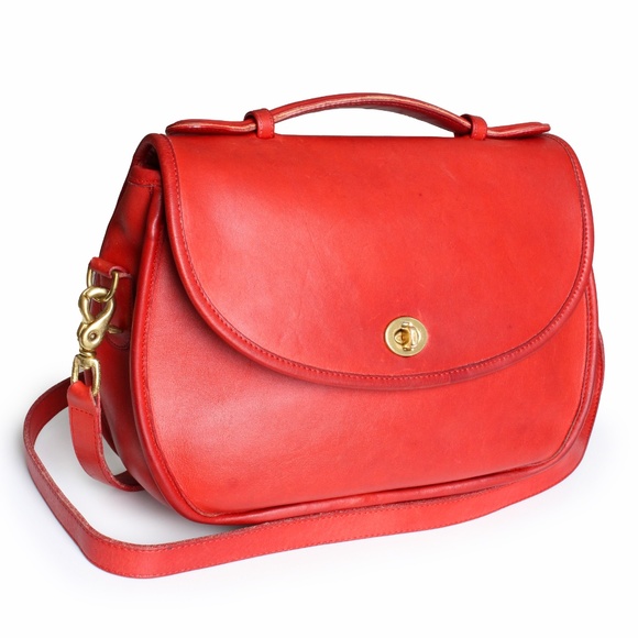 Vintage Coach Plaza Bag Large Red Leather Top Handle Crossbody #9865 1980s - Picture 3 of 17